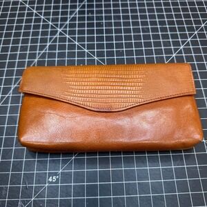 Oggi Domani Cognac Leather Clutch Wallet Top Grain Cowhide Y6927 Vintage Style